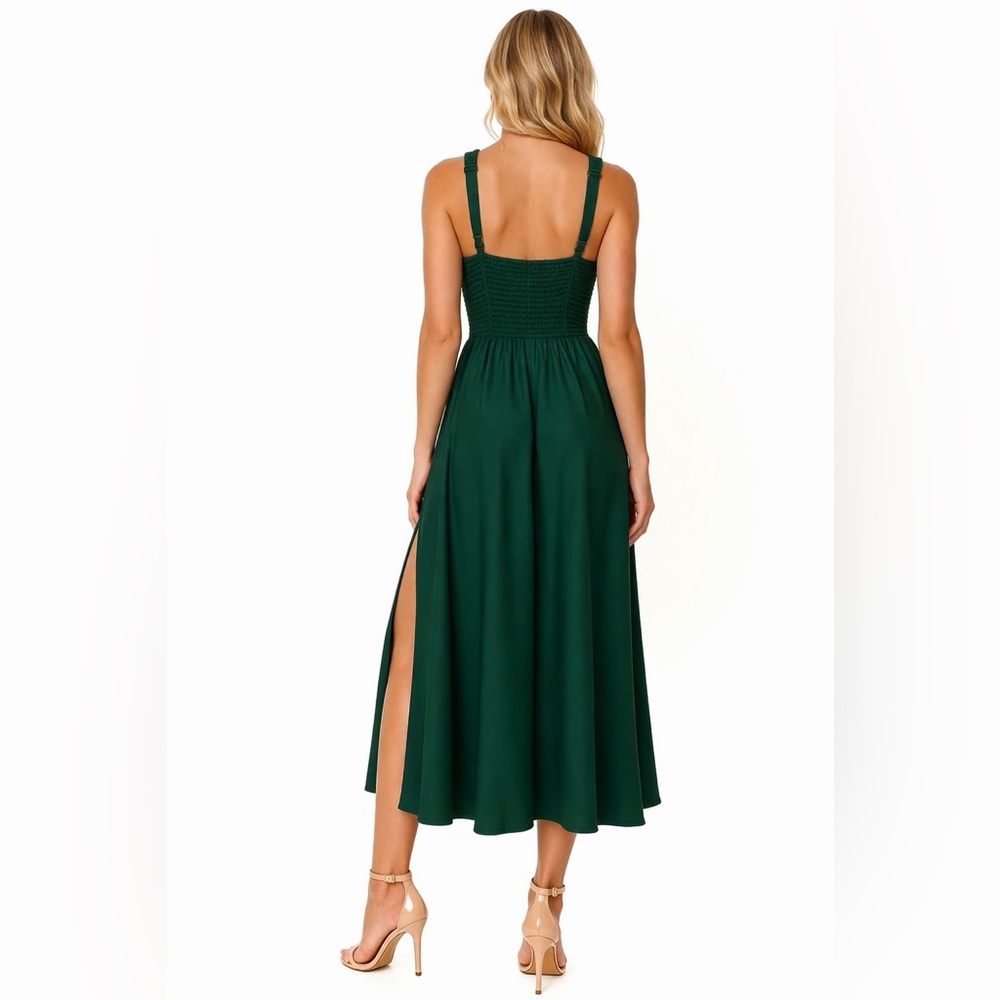 (New w/ Tags) La Ligne Deep Green Maxi Dress with Side Slit - Picture 2 of 7